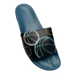 Baller Slides Teal Sole, Basketball Print Uppers